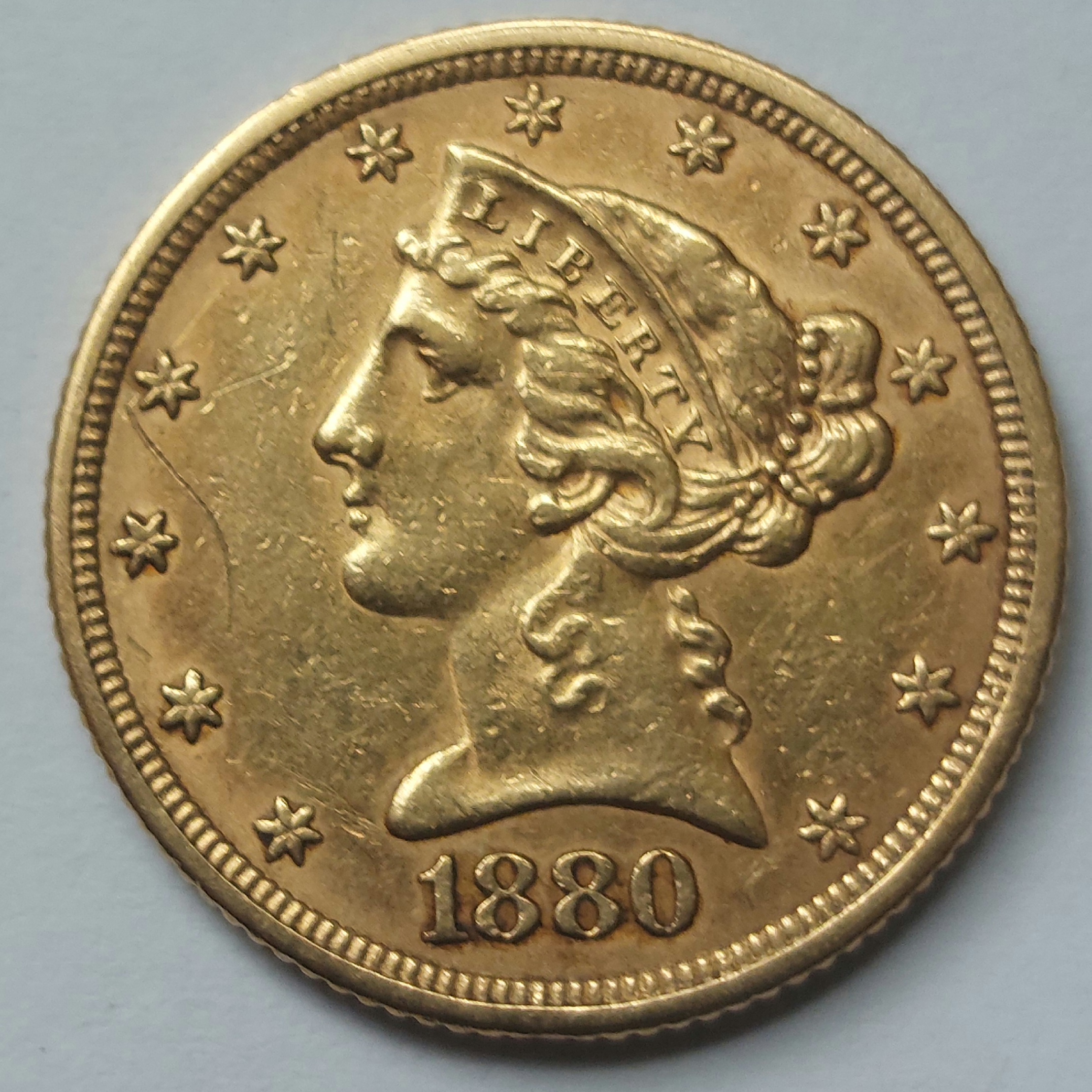 Златна монета САЩ 5 долара 1880 - 1
